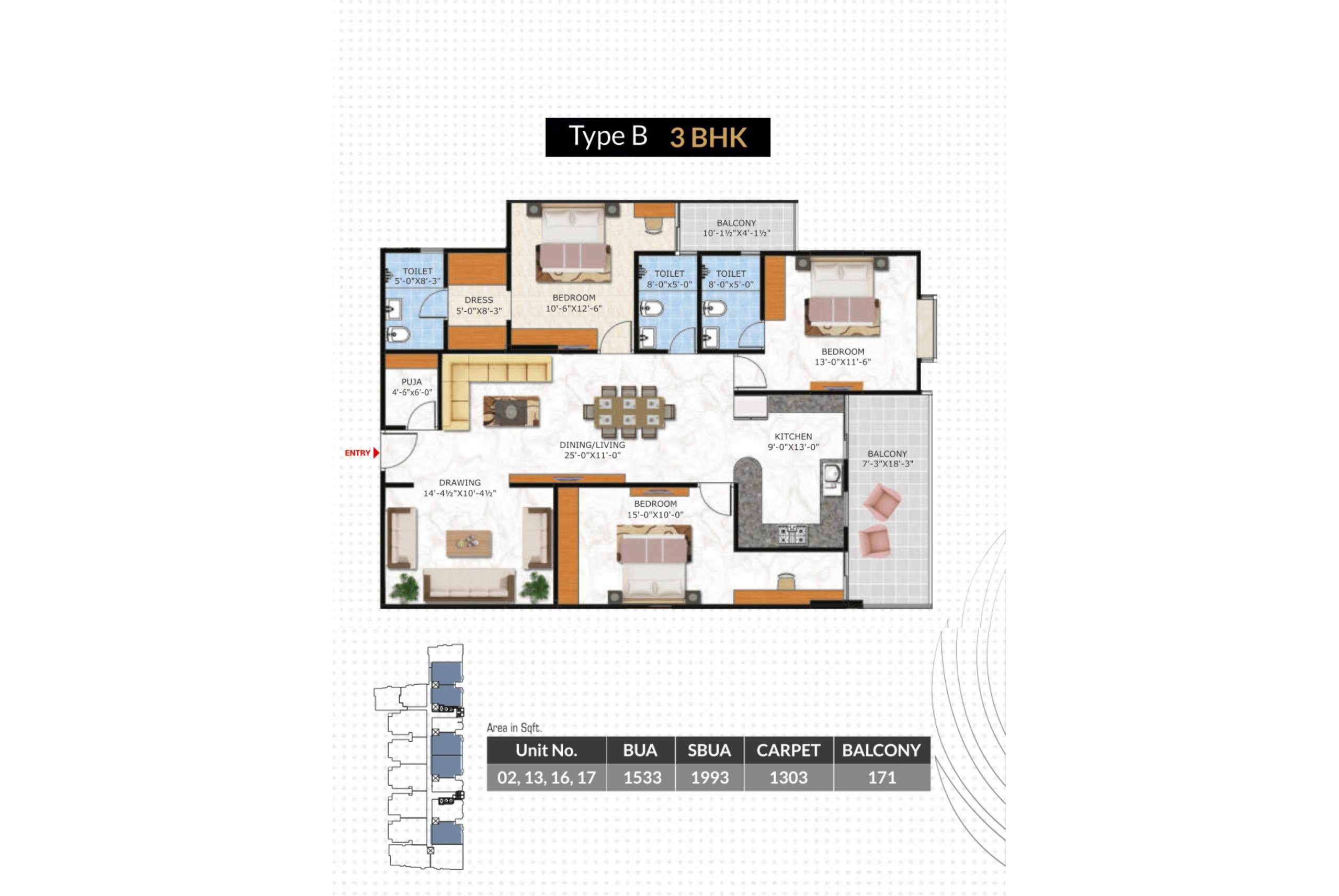 3 BHK TYPE B 3 BHK TYPE B - Sankalp Spectrum 21
